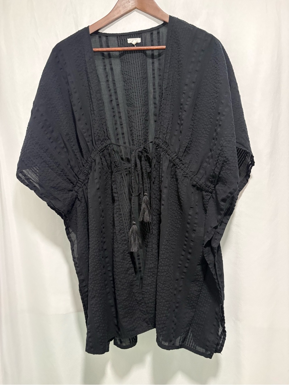 Aerie Black Cotton Gauze Tie Front Beach Cover Up Cape XS/S - Picture 4 of 13